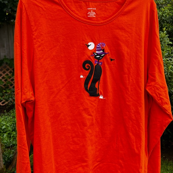 Ladies Club 3X vintage bats & black cat orange top - Picture 1 of 4
